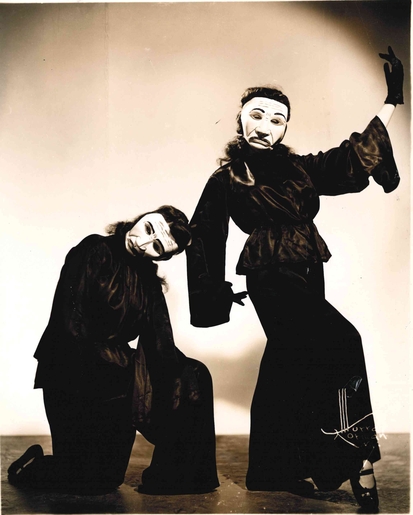 Hannah Kroner and Marion Leiser aka "The Corley Sisters" posing in one of their costumes, 1940/1941