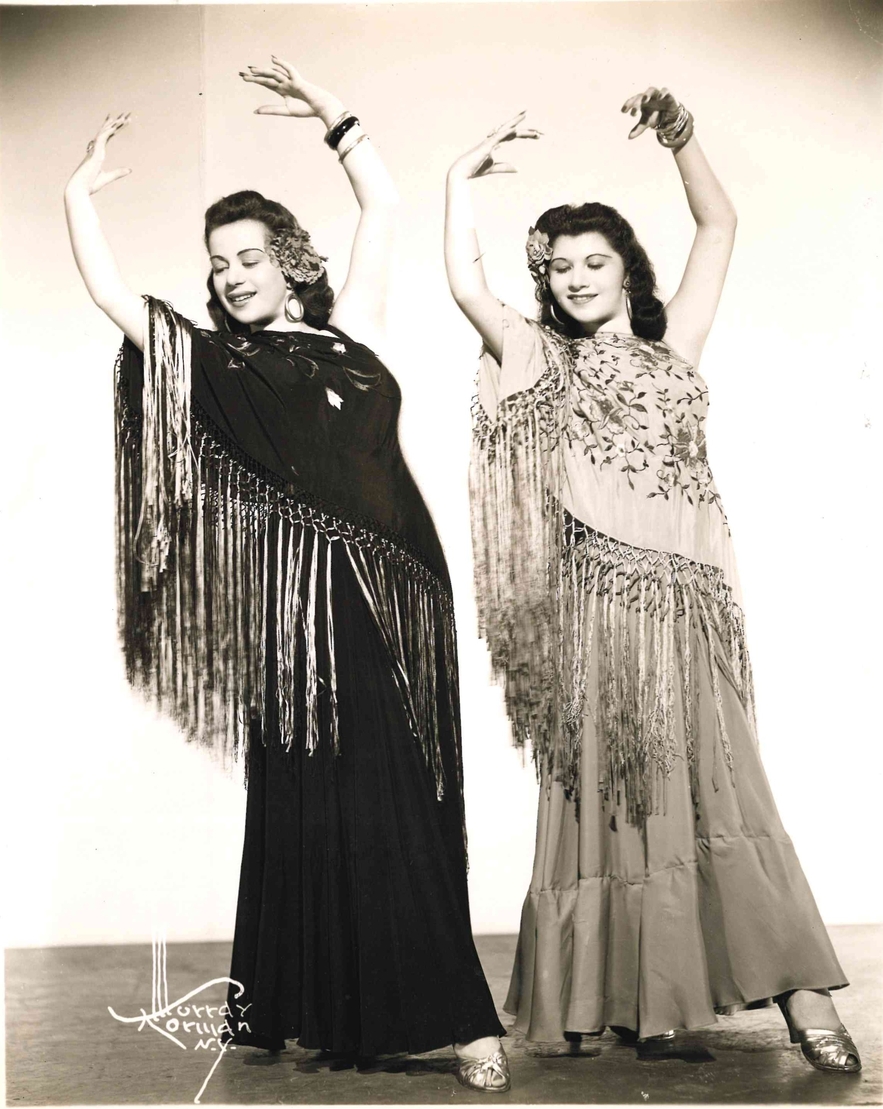 Hannah Kroner and Marion Leiser aka "The Corley Sisters" posing in one of their costumes, 1940/1941